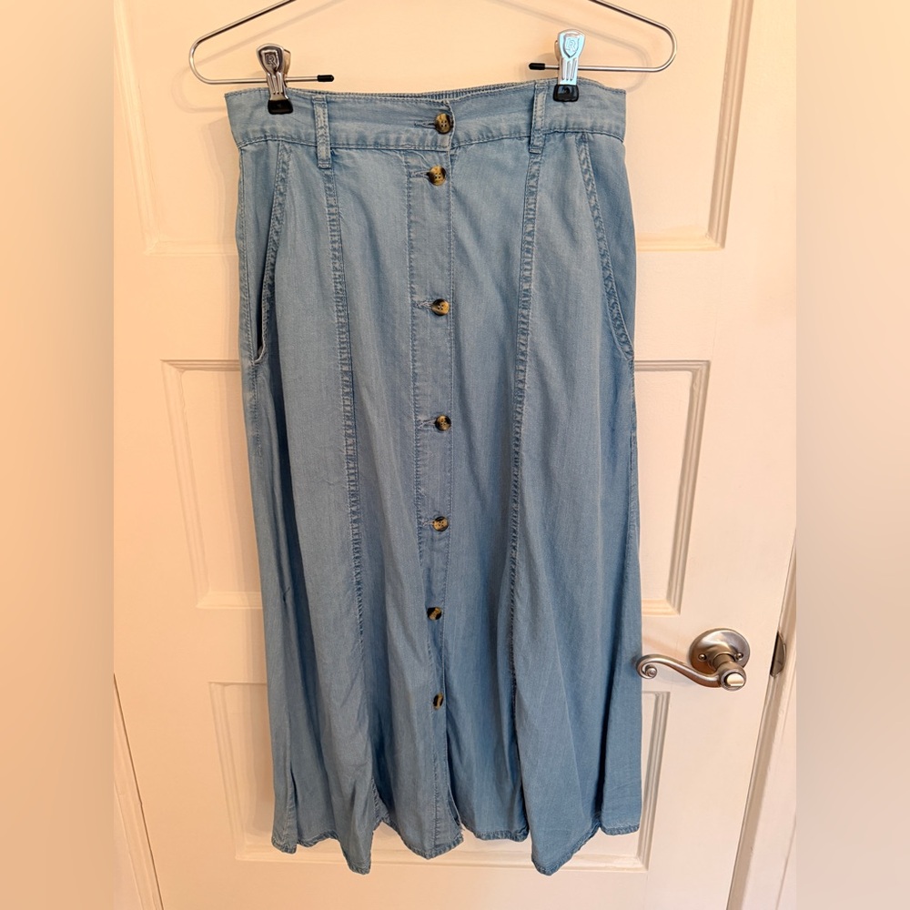 Zara Light Blue Button-Front Maxi Skirt